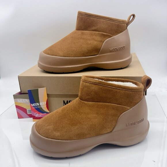 Moon Boot Luna Low Faux Shearling Lined Boots Platform Cognac Suede EU 38 US 7 - Picture 4 of 14